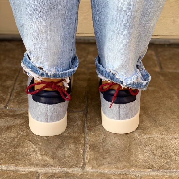 Denim Lace Up Caged Vamp Loafer Sneakers - Picture 3 of 8